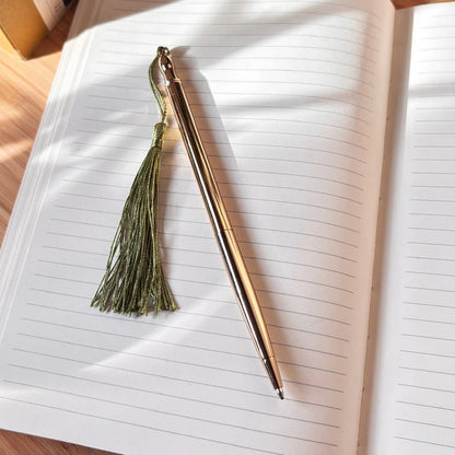 24k Gold Plated Ballpoint Pen Green Tassel
