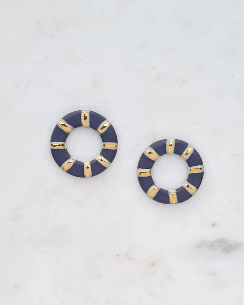Olivia Stud Hoop Earring - Porcelain with Gold Lustre Detail
