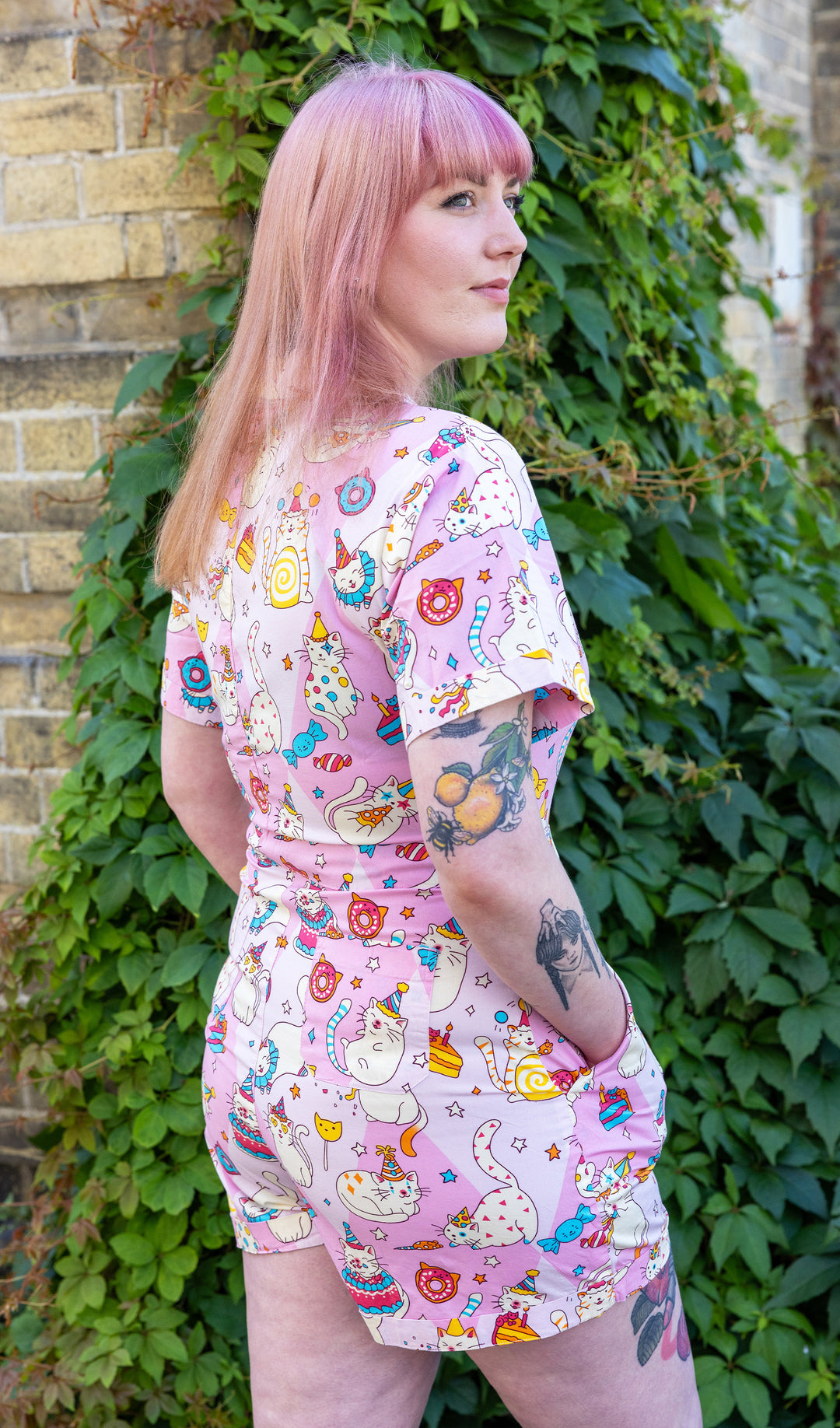 Run & Fly Mushroom Babes Party Cats Stretch Playsuit