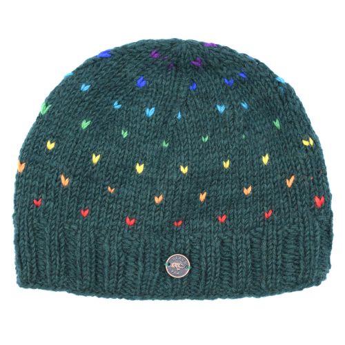 Pure Wool Beanie Rainbow Tick Pine Green