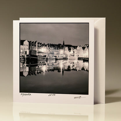 Blank Photo Card Leith Boats Night Reflection