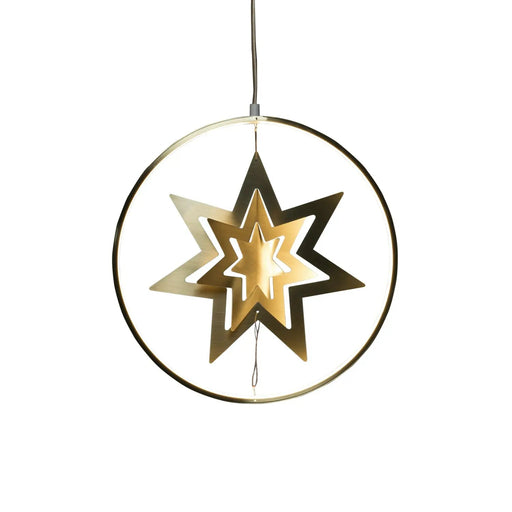 Konstsmide Hanging Metal 3D Gold Star Decoration with 132 LED Light Ring : 36cm : Plug In with Dimmer