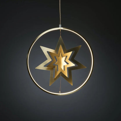 Konstsmide Hanging Metal 3D Gold Star Decoration with 132 LED Light Ring : 36cm : Plug In with Dimmer