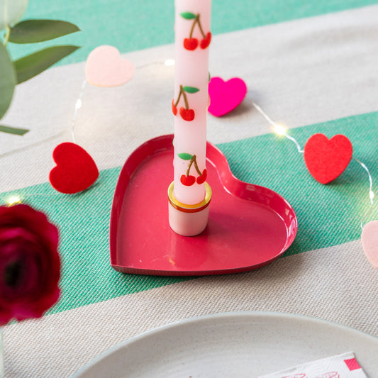 Enamel Candle Holder Red Heart