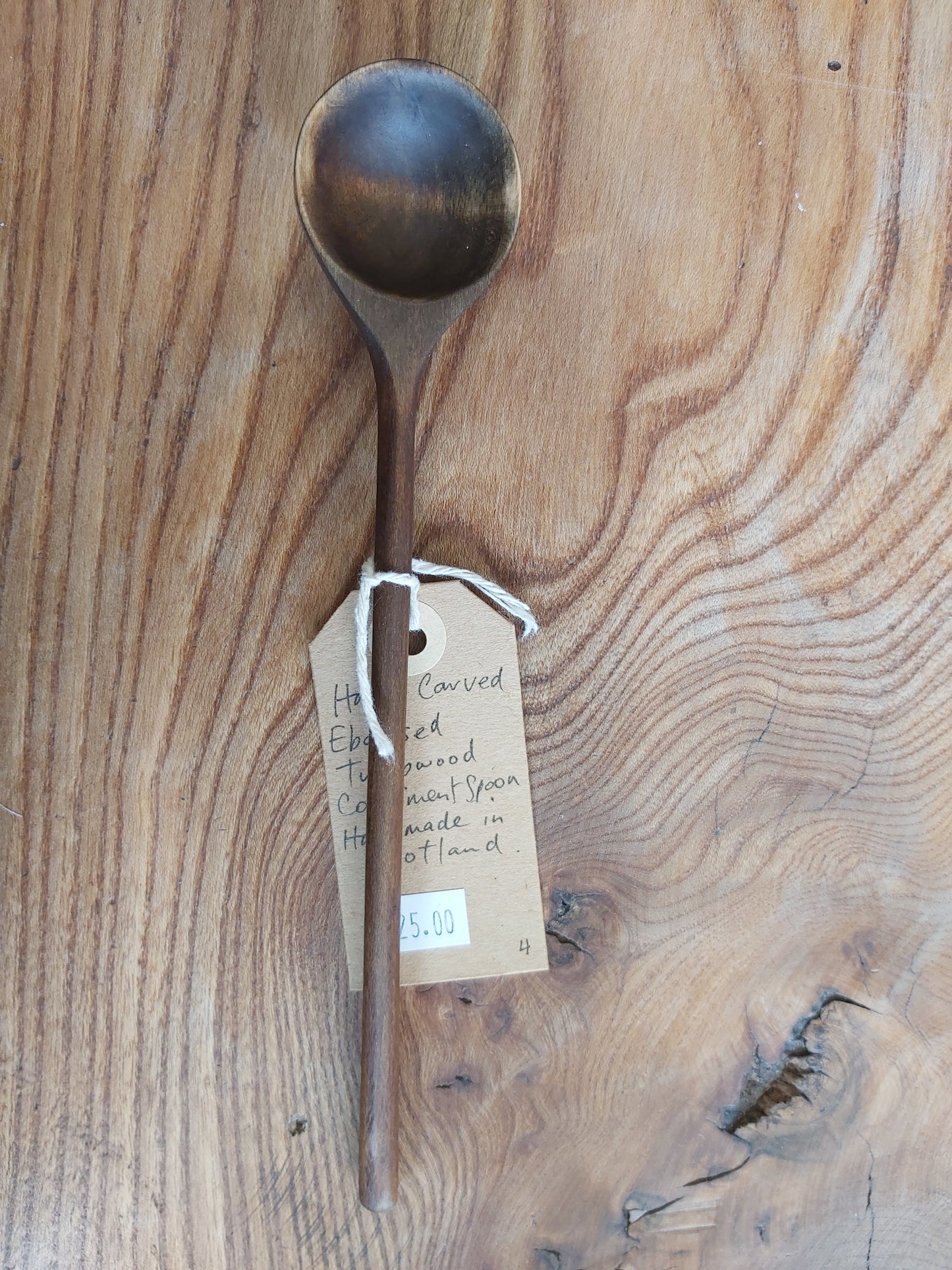 Hand Carved Long Handled Ebonised Tulipwood Condiment Spoon