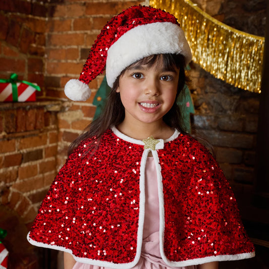 Jolly Santa Sequin Velvet Hat (3-10 Years)