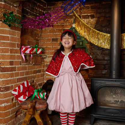 Jolly Santa Sequin Velvet Cape (3-10 Years)