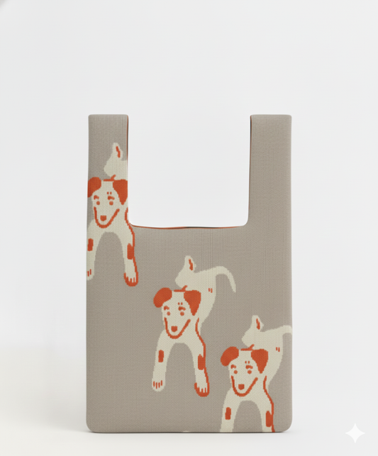 Recycled Knit Bag Smiley Dog (Medium)