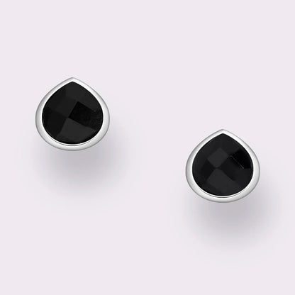 Tear Drop Stone Stud Earrings (Silver/Black Spinel)