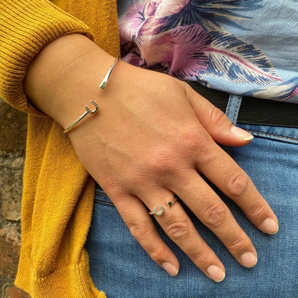 Horseshoe and Nail Cuff Bracelet (Sterling Silver)