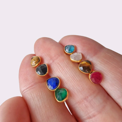 Tear Drop Stone Stud Earrings (Gold/Sky Blue Chalcedony)