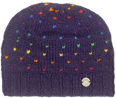 Pure Wool Beanie Rainbow Tick Dark Blue