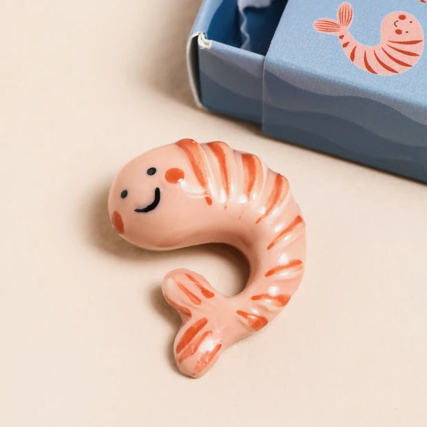 Tiny Matchbox Ceramic Shrimp Token