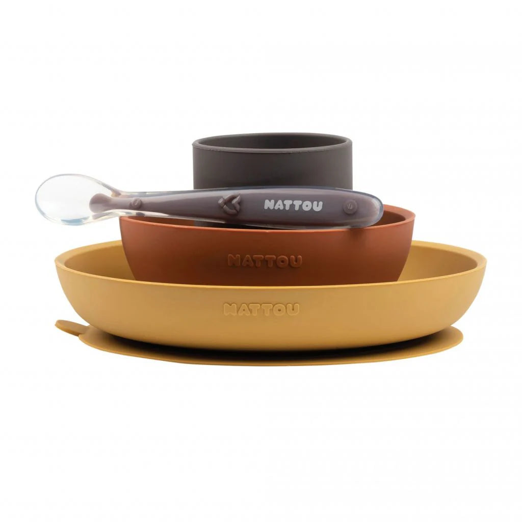 Nattou - Silicone Tableware 4pc Set Ochre