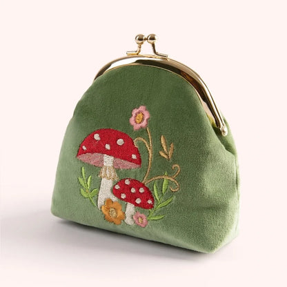 Powder Coin Purse Toadstools Velvet (Green)