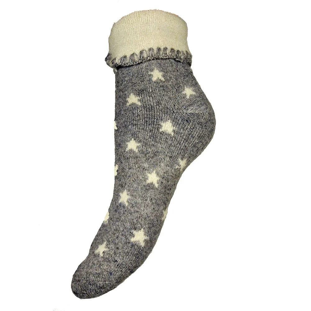 4-7 Wool Blend Cuff Socks Grey with White Stars