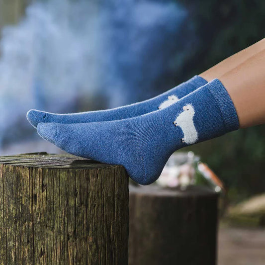 4-7 Wool Blend Socks White Sheep (Blue)