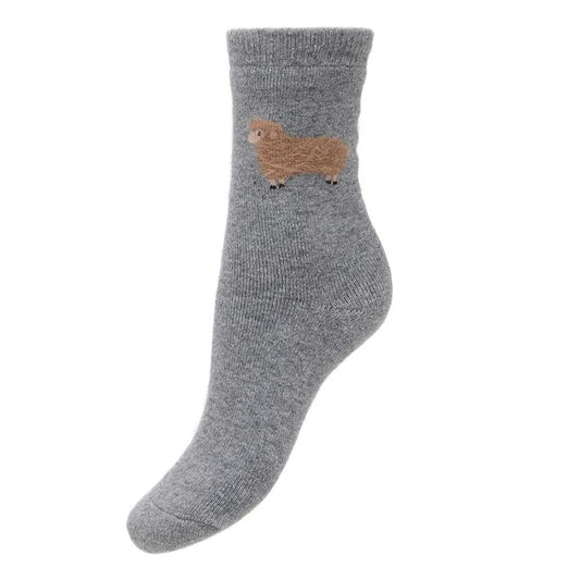 4-7 Wool Blend Socks Fluffy Sheep (Grey)