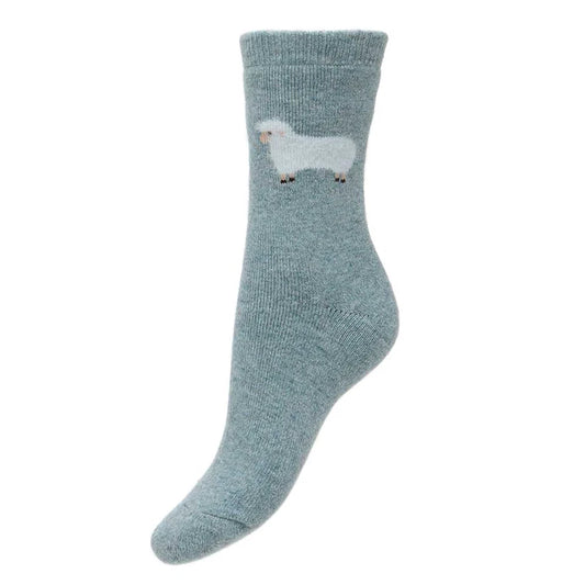 4-7  Wool Blend Socks Fluffy Sheep (Light Blue)