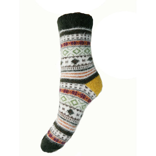 4-7 Black Top Patterned Wool Blend Socks