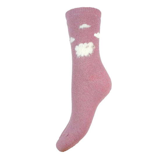 4-7 Wool Blend Socks Sheep & Clouds (Pink)