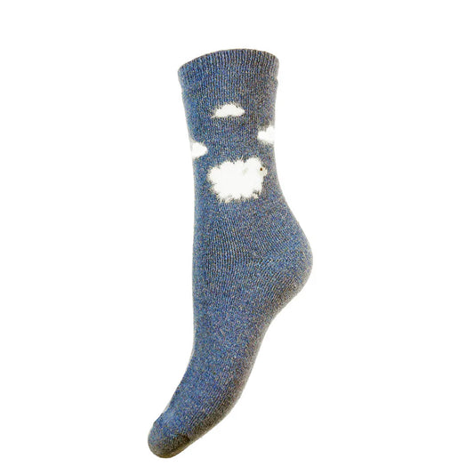4-7 Wool Blend Socks Fluffy Sheep (Blue)