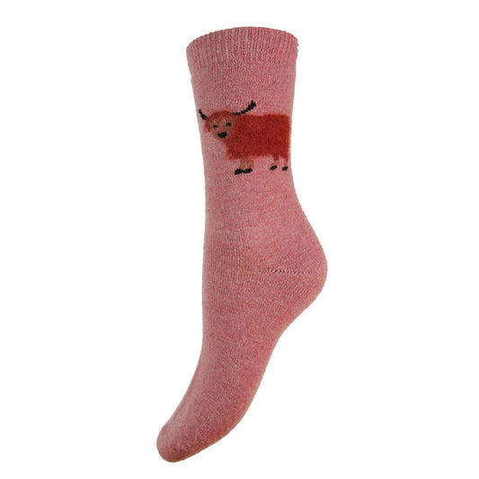 4-7 Wool Blend Socks Pink Socks Brown Cow