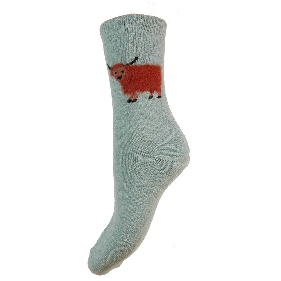 4-7 Wool Blend Brown Cow (Light Blue)