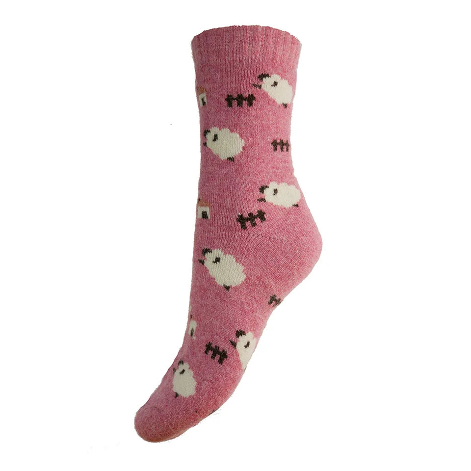 4-7 Wool Blend Socks Jumping Sheep (Pink)
