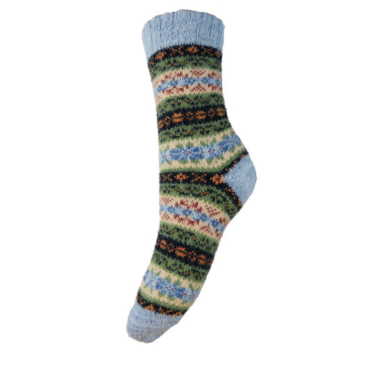 4-7 Wool Blend Socks Pale Blue Multi Fairisle