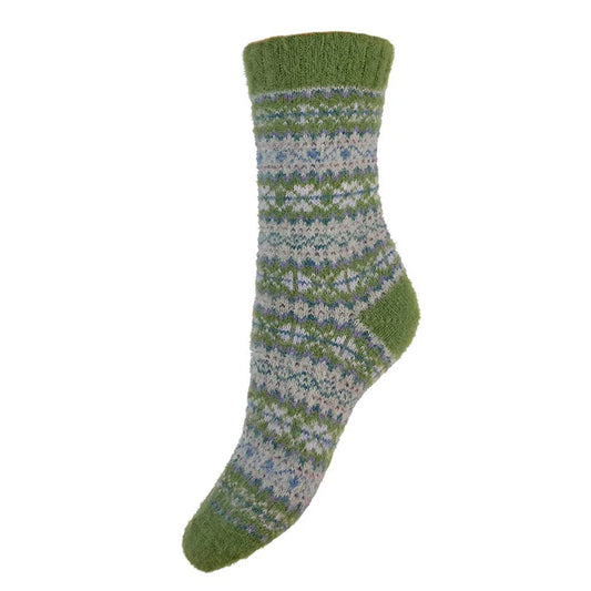 4-7 Wool Blend Socks Green Tone Fairisle