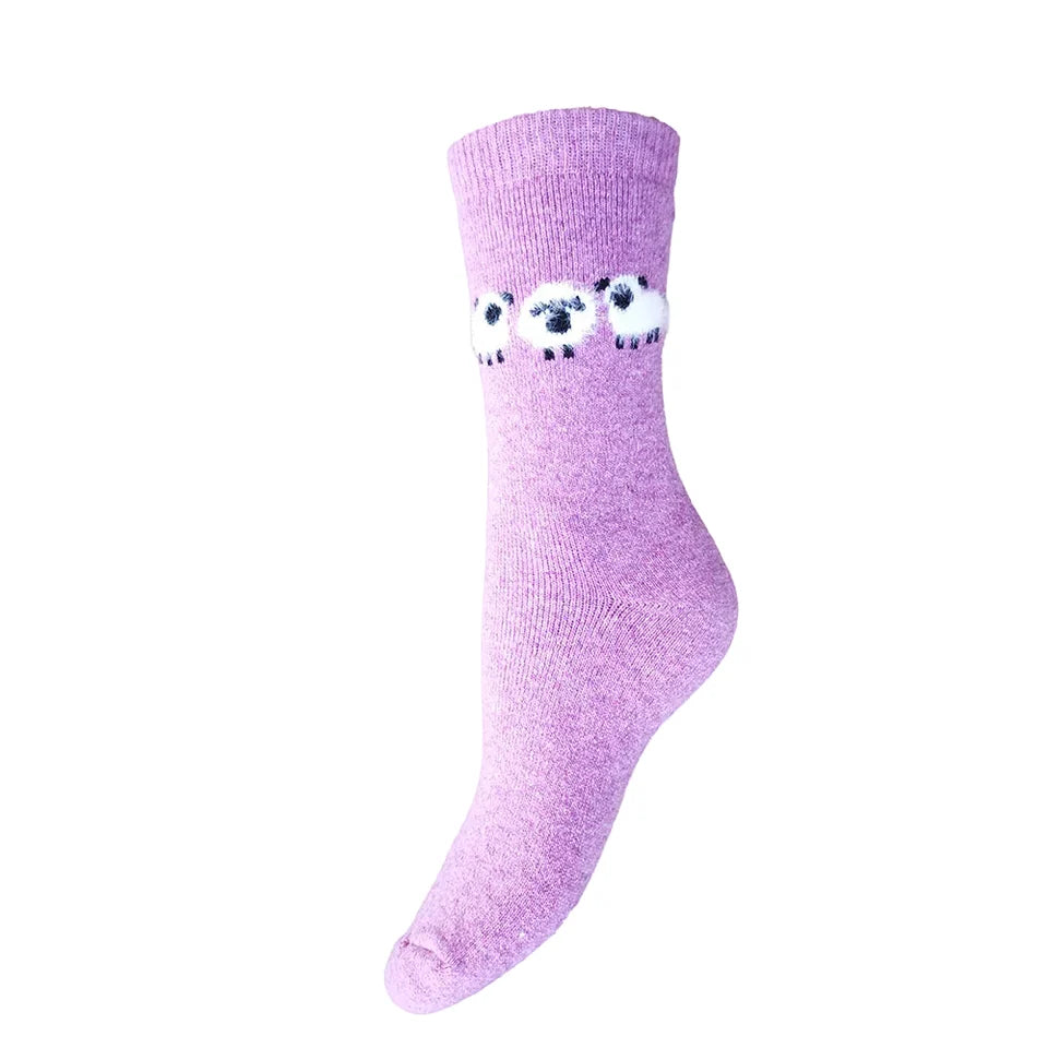 4-7 Wool Blend Socks Flock of Sheep (Hot Pink)