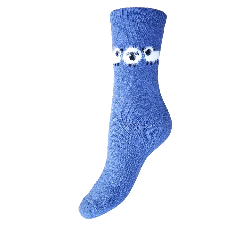 4-7 Wool Blend Socks Flock of Sheep (Blue)