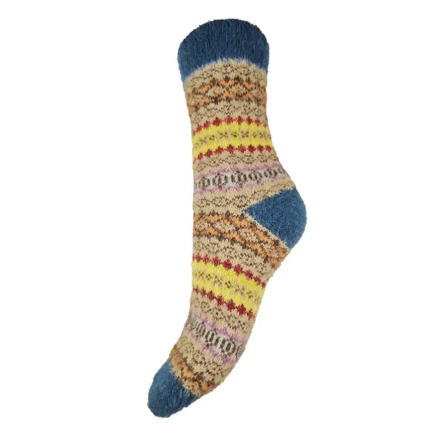 4-7 Cosy Socks Fairisle (Blue/Beige/Yellow)
