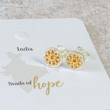 INDIA Mandala Gold and Silver Stud Earrings