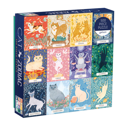 500 piece jigsaw featuring cats depicting signs of the zodiac