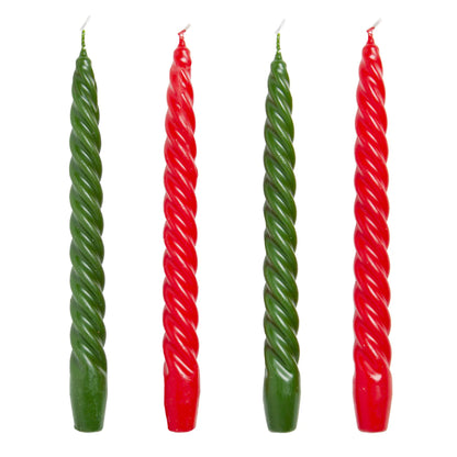 Boho Spiral Dinner Candles Red/Green 4pk