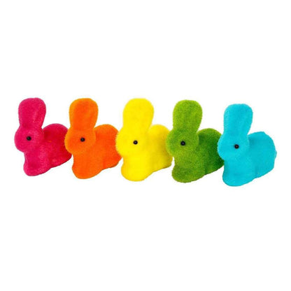 five coloured flocked bunnies