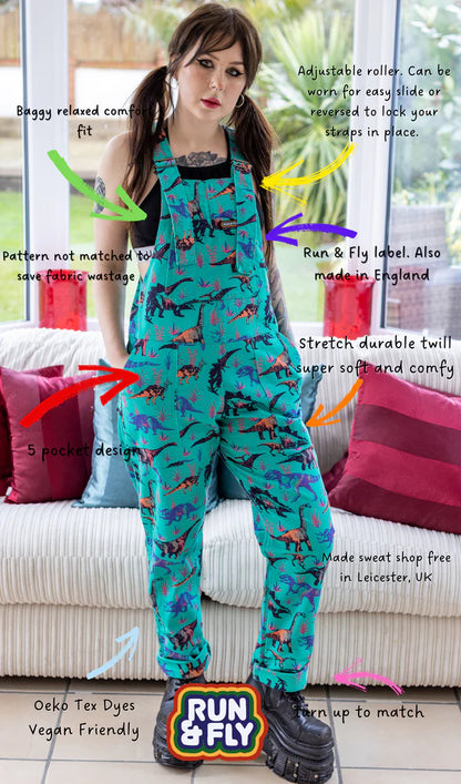 Run & Fly Jade Adventure Dinosaur Stretch Twill Dungarees