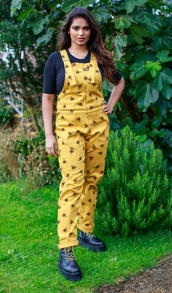 Run & Fly Bees Knees Gold Stretch Twill Dungarees | Women's Dungarees