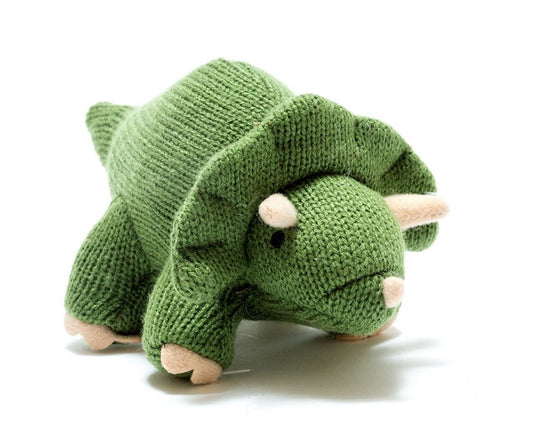Triceratops Knitted Moss Green Rattle