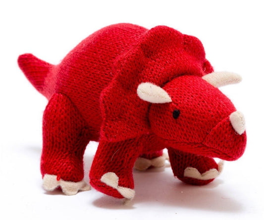 Triceratops Knitted Rattle Red