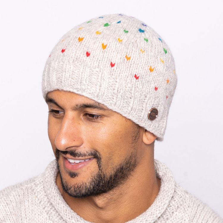 Beanie Rainbow Tick Pale Grey