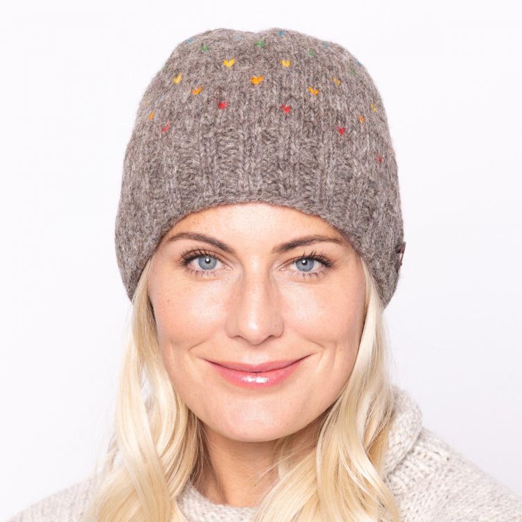 Beanie Rainbow Tick Marl Brown